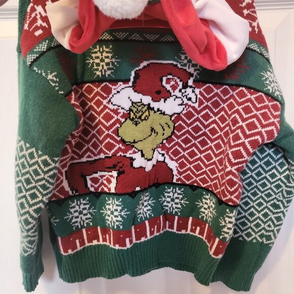The Grinch Size 5T Sweater Plus Santa Hat Green & Red Long Sleeve, NWT - Picture 3 of 6